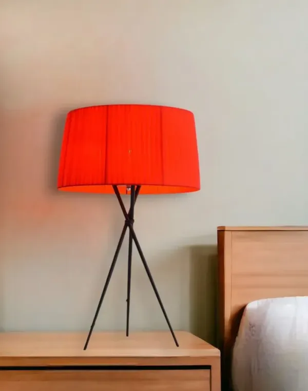 Metal Tripod Table Lamp With Red Empire Shade - Black