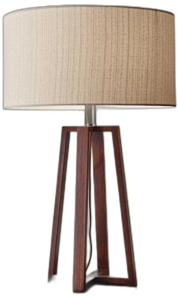 Linen Fabric Shade Table Lamp - Walnut Wood Finish