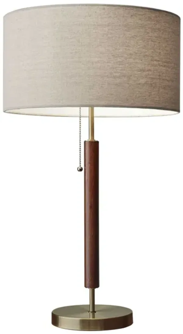 Metal And Walnut Wood Table Lamp - Antique Brass