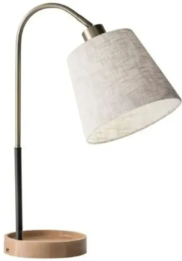 Metal Desk Table Lamp With White Shade - Natural Brown