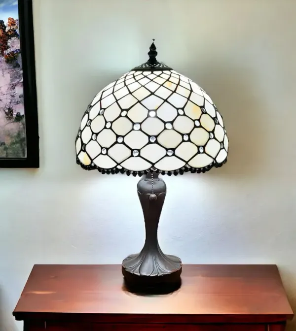 Metal Candlestick Table Lamp With White Dome Shade - Dark Brown