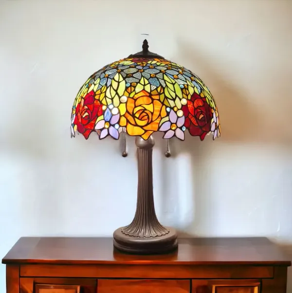 Metal Two Light Candlestick Table Lamp With Orange Shade - Dark Brown