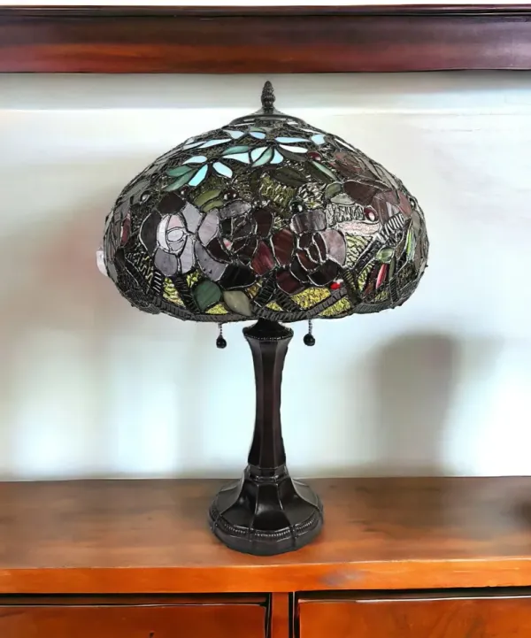 Metal Two Light Candlestick Table Lamp With Red Dome Shade - Dark Brown