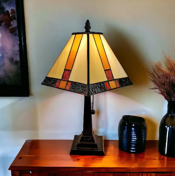 Metal Candlestick Table Lamp With Beige Empire Shade - Dark Brown