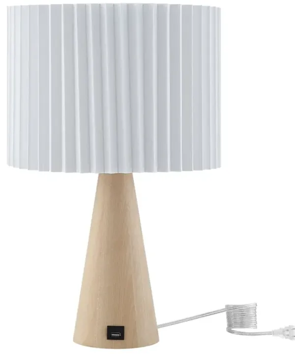 Solid Wood USB Table Lamp With Ivory Drum Shade - Ivory