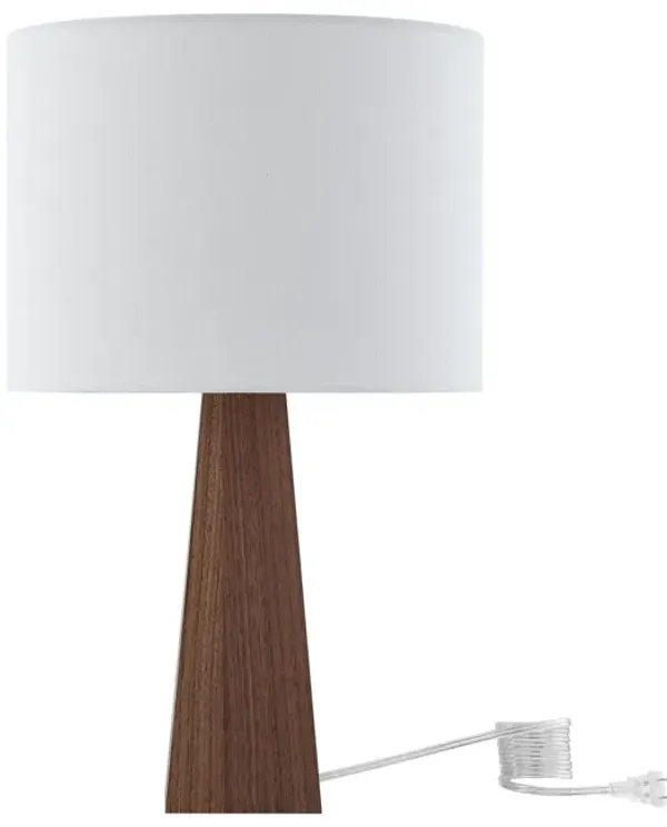 20" Solid Wood USB Table Lamp With White Drum Shade - White