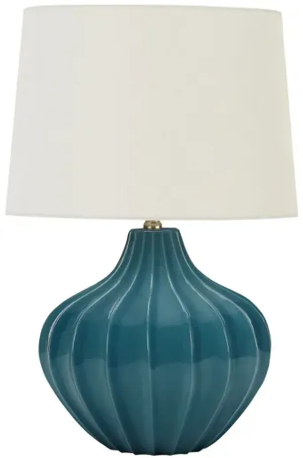 Ceramic Gourd Table Lamp With Cream Empire Shade - Blue