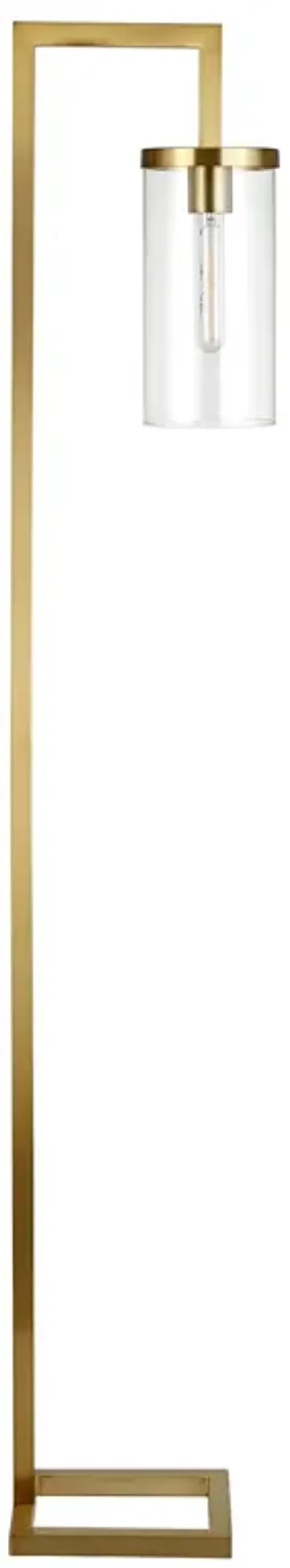 Reading Floor Lamp With Clear Transparent Glass Drum Shade - Brass