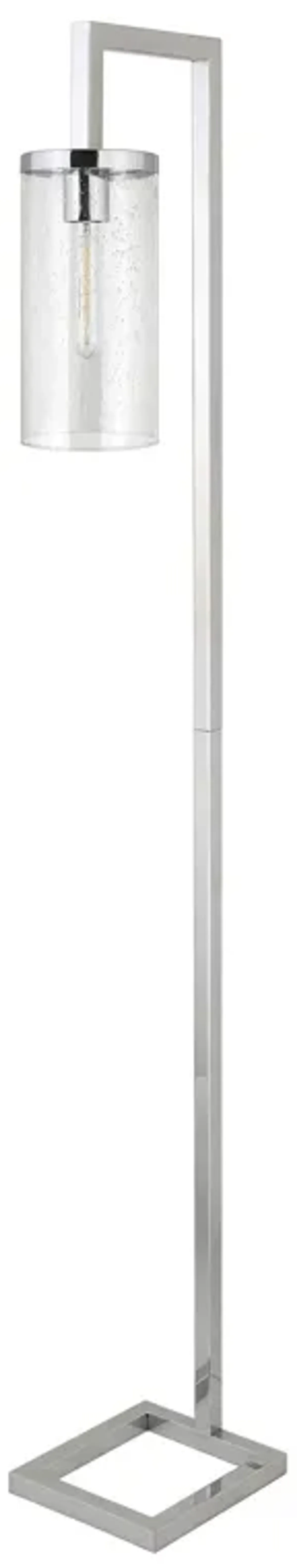 Reading Floor Lamp With Clear Seeded Glass Drum Shade - Nickel