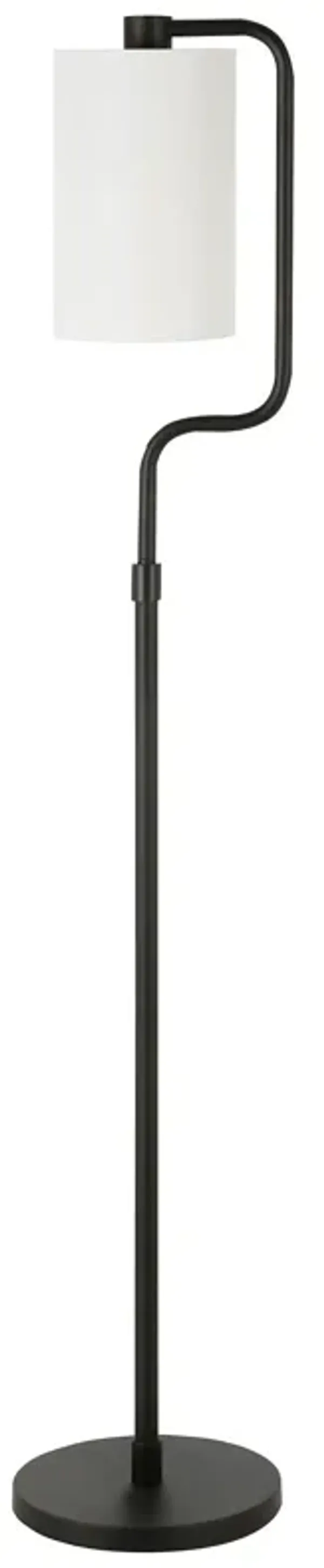 62" Reading Floor Lamp With White Frosted Glass Drum Shade - Black