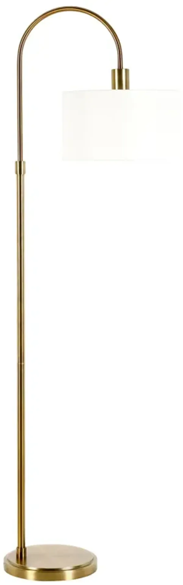 Arched Floor Lamp With White Frosted Glass Drum Shade - Brass