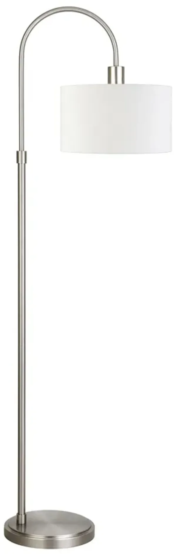 Arched Floor Lamp With White Frosted Glass Drum Shade - Nickel