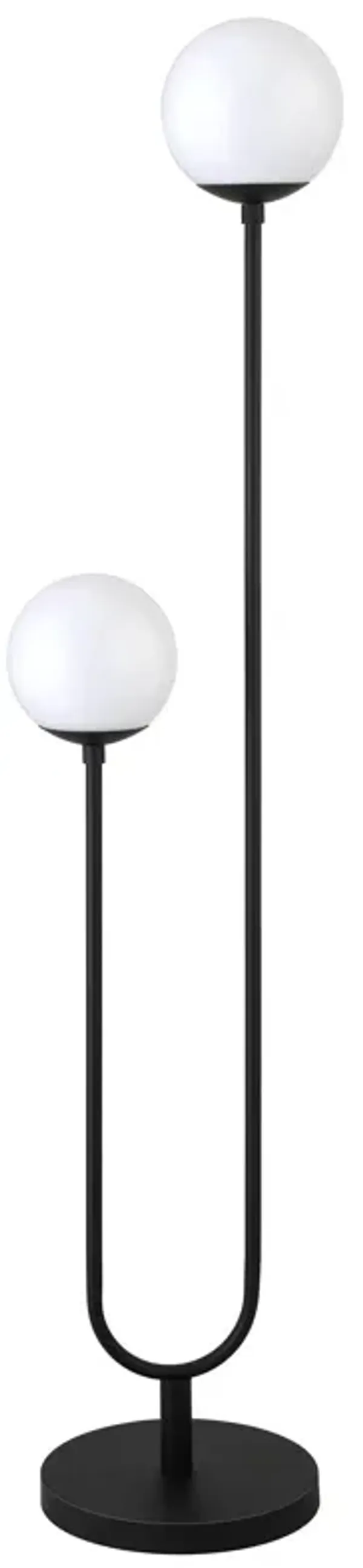 Two Light Novelty Floor Lamp With White Frosted Glass Globe Shade - Black
