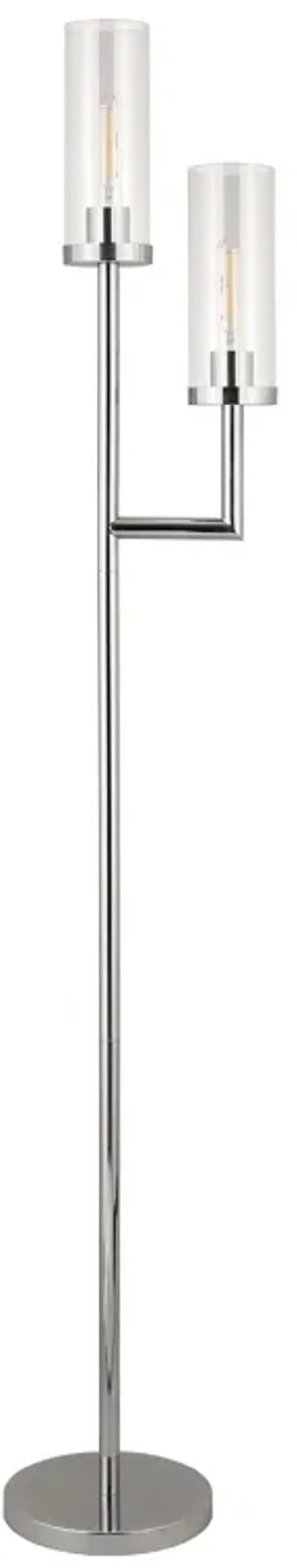 Two Light Torchiere Floor Lamp With Clear Transparent Glass Drum Shade - Nickel