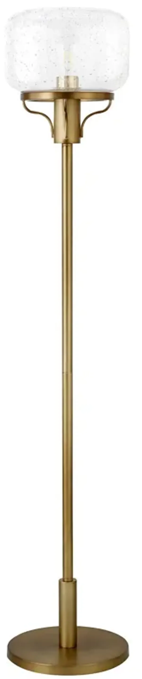 Novelty Floor Lamp With Clear Seeded Glass Globe Shade - Brass