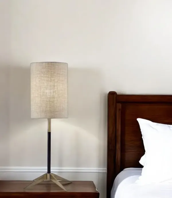 Metal Table Lamp With Brown Drum Shade - Antiqued Brass