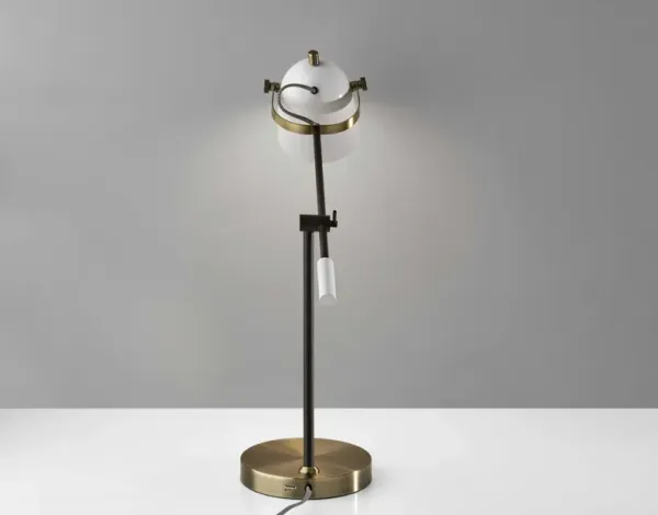 Metal Standard Table Lamp With White Shade - Gold