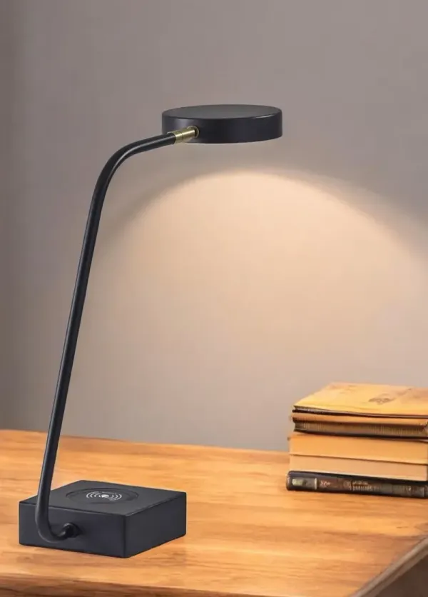 Tech Enhanced Metal Disk LED Adjustable Desk Lamp - Black