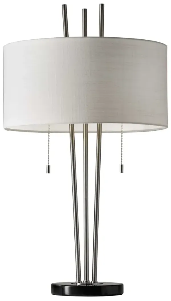 Stylish Triple Pole Metal Table Lamp - Brushed Steel