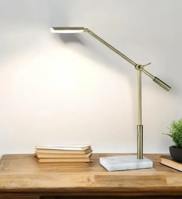 Sleek Metal Adjustable And Dimmable LED Desk Lamp - Brass