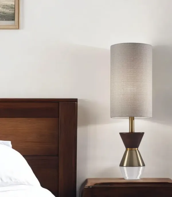 Wood Metal Diabolo Table Lamp - Brass