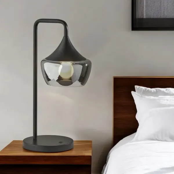 Gnome Smoked Glass Metal Table Lamp - Black