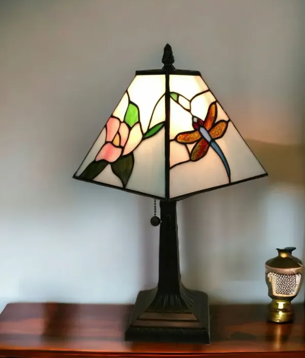 15" Metal Candlestick Table Lamp With White Empire Shade - Dark Brown