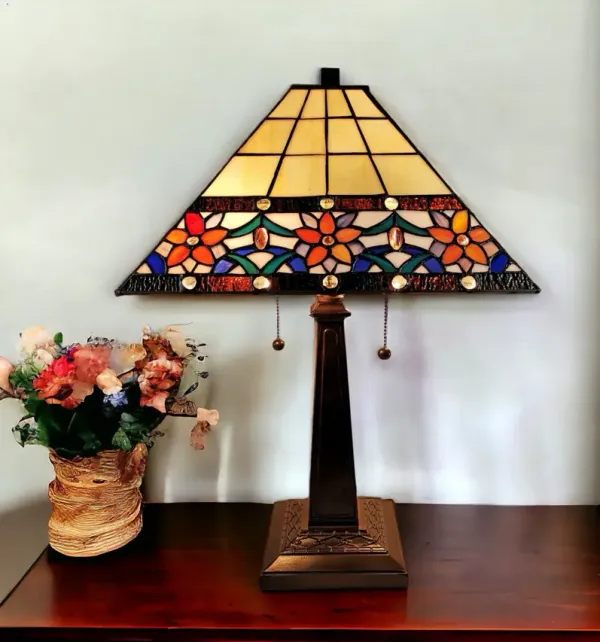 Metal Two Light Candlestick Table Lamp With Orange Empire Shade - Dark Brown