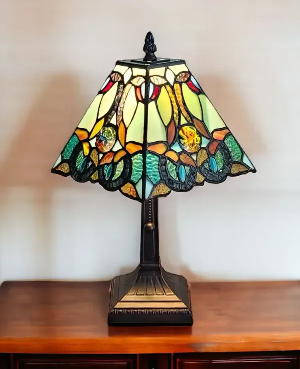 Metal Candlestick Table Lamp With Green And Black Shade - Dark Brown