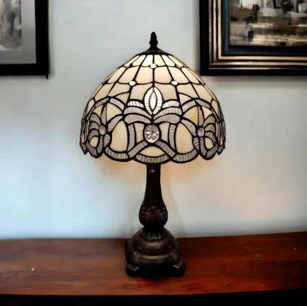 19" Metal Candlestick Table Lamp With White Dome Shade - Dark Brown