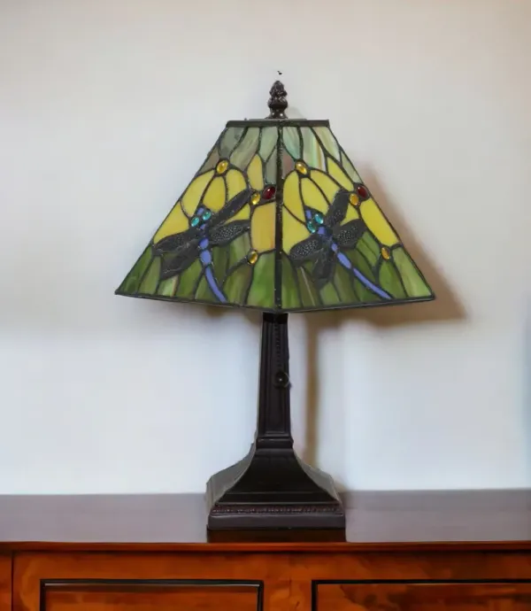 15" Metal Candlestick Table Lamp With Green Empire Shade - Dark Brown