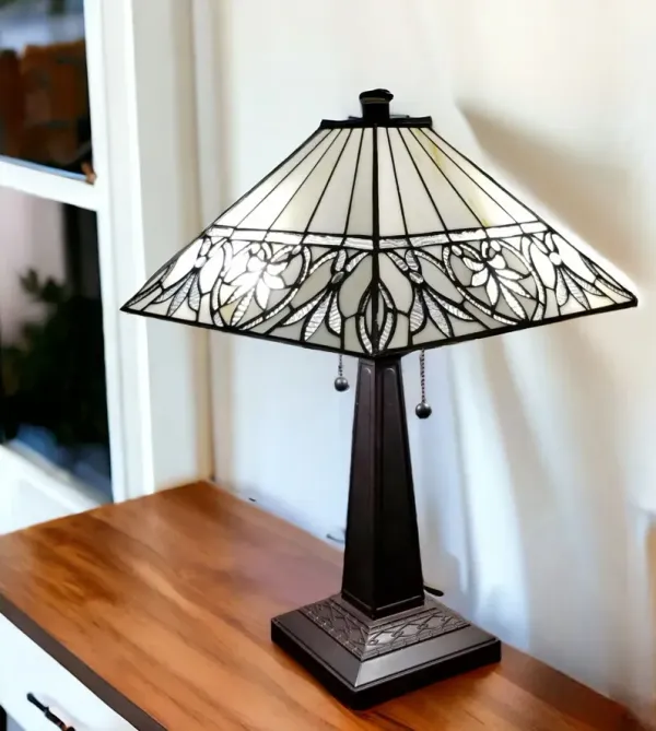 22" Metal Two Light Candlestick Vintage Look Table Lamp With Shade - Dark Brown / White