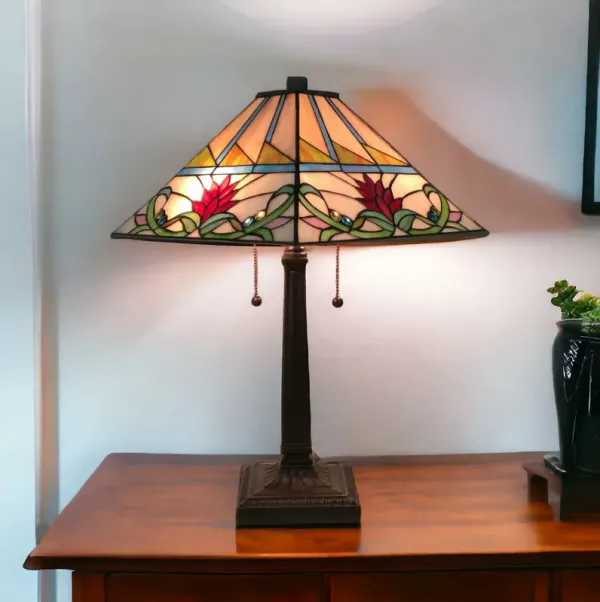 22" Metal Two Light Candlestick Table Lamp With White Empire Shade - Dark Brown