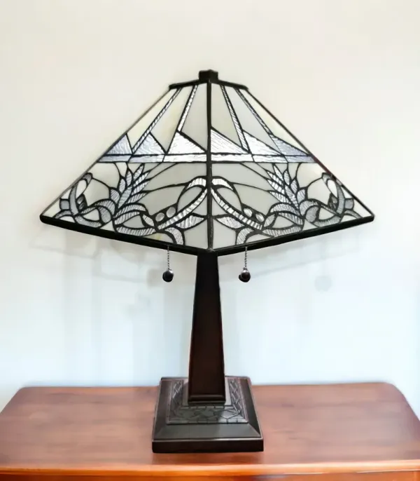 Metal Two Light Candlestick Table Lamp With White Empire Shade - Dark Brown