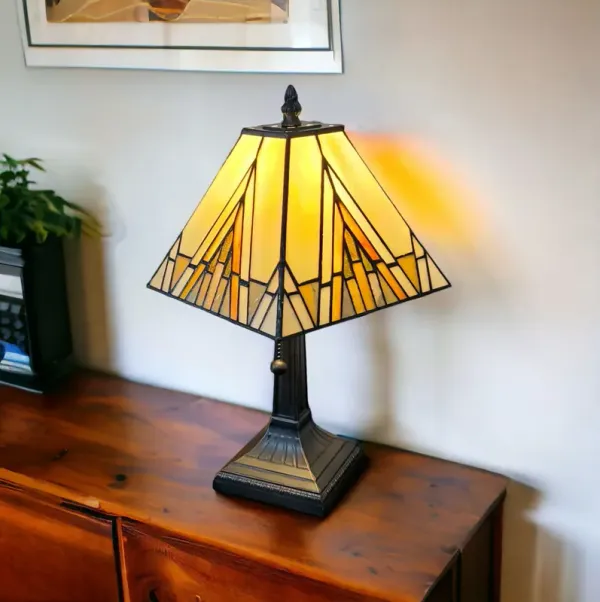 9" x 14" x 15" Metal Candlestick Table Lamp With Shade - Dark Brown / Beige