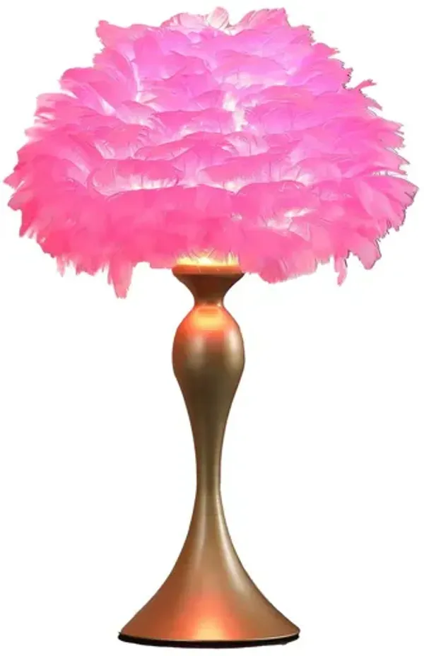 Glam Feather And Gold Table Lamp - Hot Pink