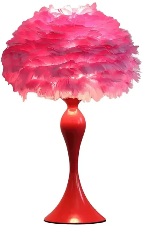 Glam Feather And Red Table Lamp - Hot Pink