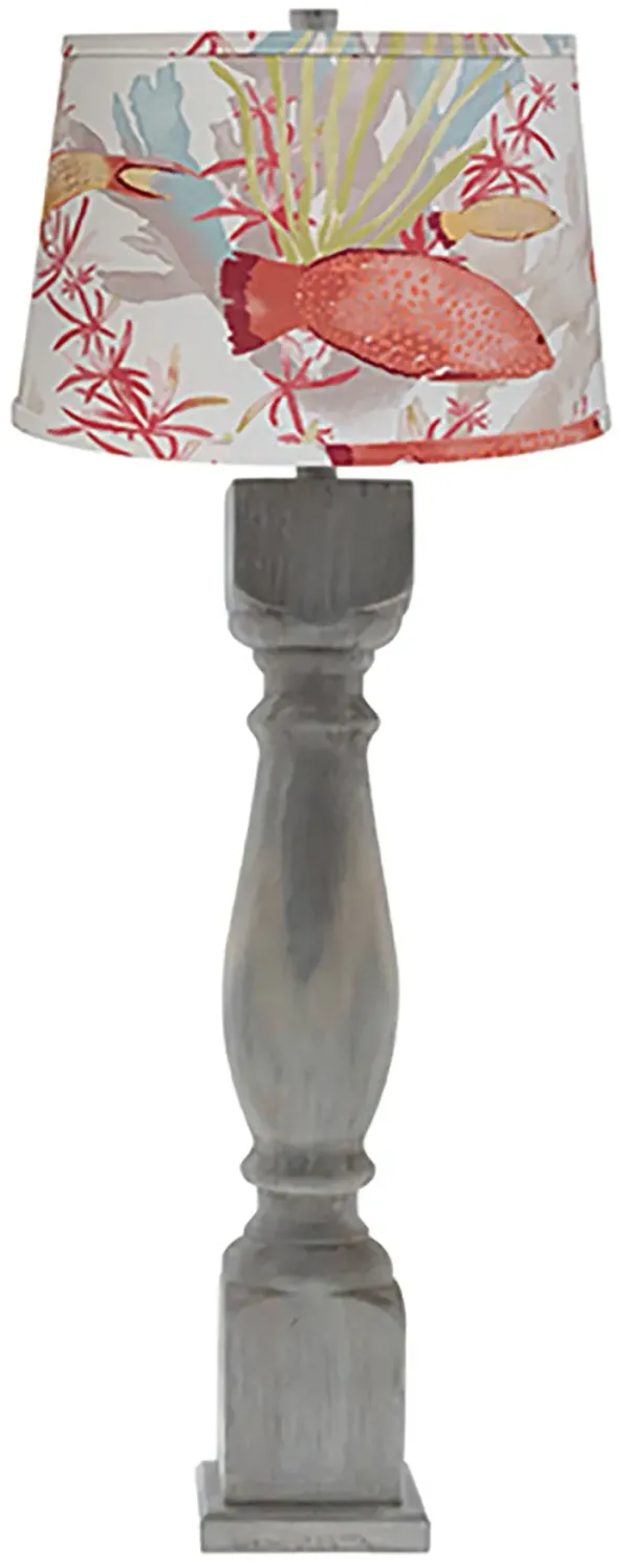 Rustic Table Lamp With White And Tropical Fish Empire Shade - Washed Gray