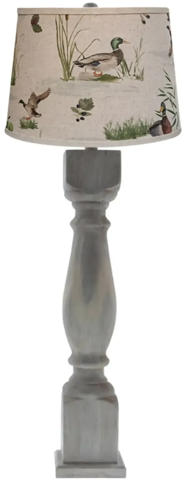 Rustic Standard Table Lamp With Beige And Green Duck Empire Shade - Washed Gray