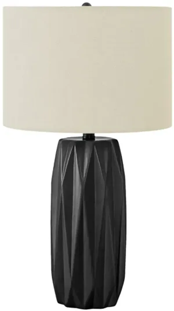 Ceramic Geometric Table Lamp With Ivory Drum Shade - Black
