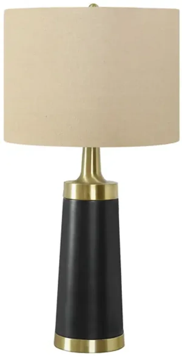 Metal Cylinder Table Lamp With Beige Drum Shade - Black And Gold
