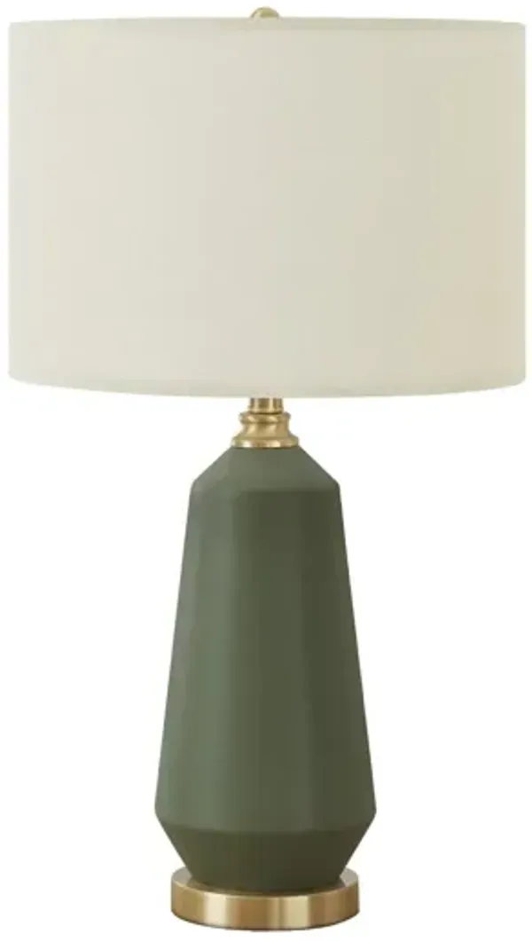 Ceramic Geometric Table Lamp With Ivory Drum Shade - Green