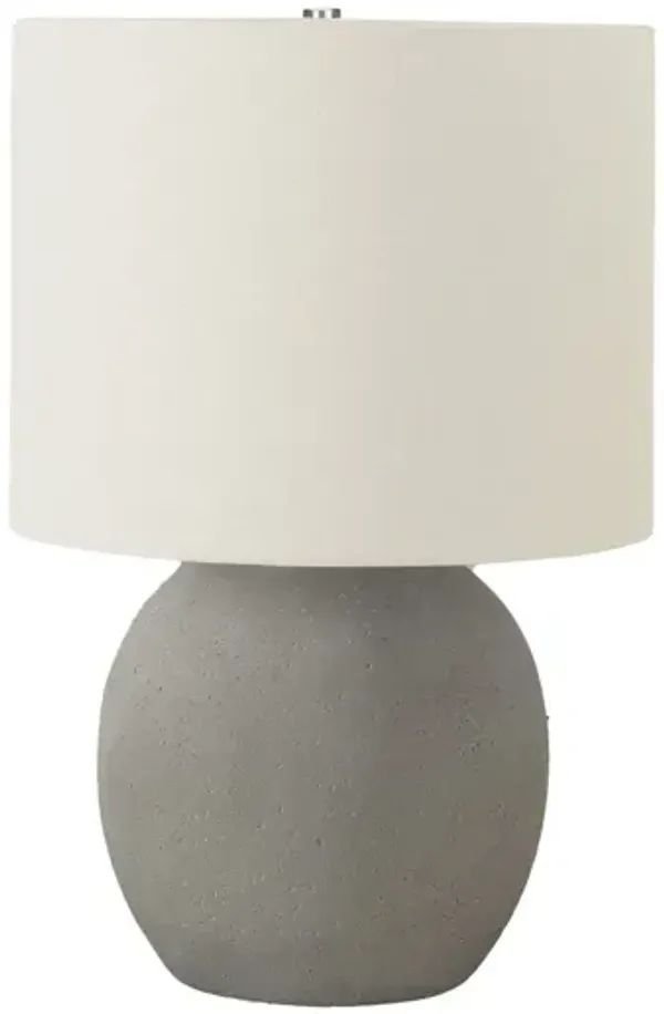 Concrete Round Table Lamp With Ivory Drum Shade - Gray