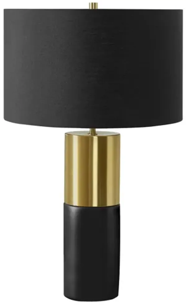 Concrete Cylinder Table Lamp With Black Drum Shade - Black And Gold