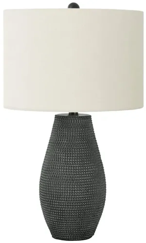 Round Table Lamp With Ivory Drum Shade - Black