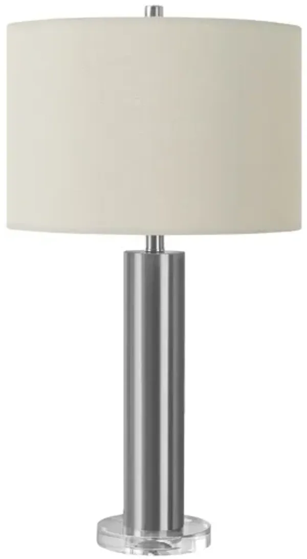 Acrylic Cylinder Table Lamp With Ivory Drum Shade - Silver Metallic