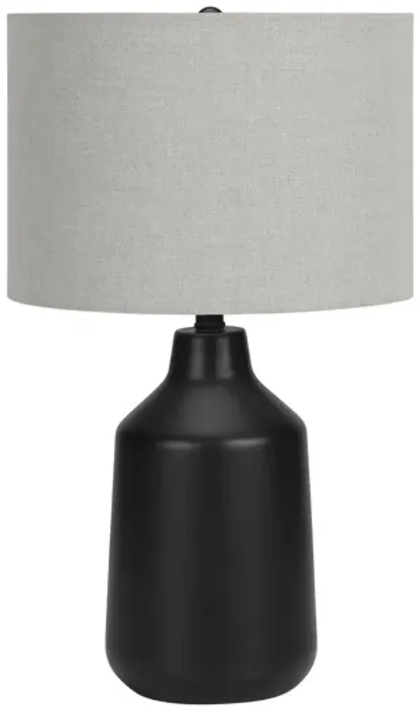 Concrete Urn Table Lamp With Gray Drum Shade - Black