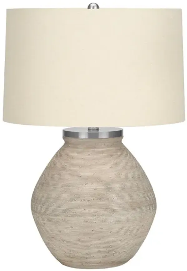 Concrete Round Table Lamp With Beige Drum Shade - Cream