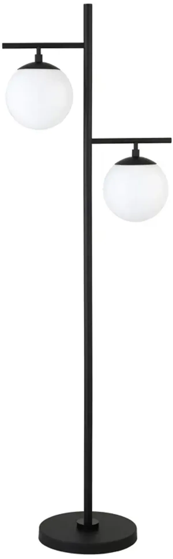 Two Light Tree Floor Lamp With White Frosted Glass Globe Shade - Black