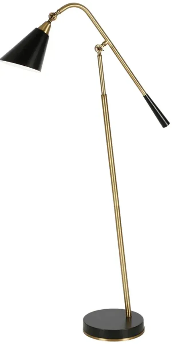 Swing Arm Floor Lamp With Black Cone Shade - Black